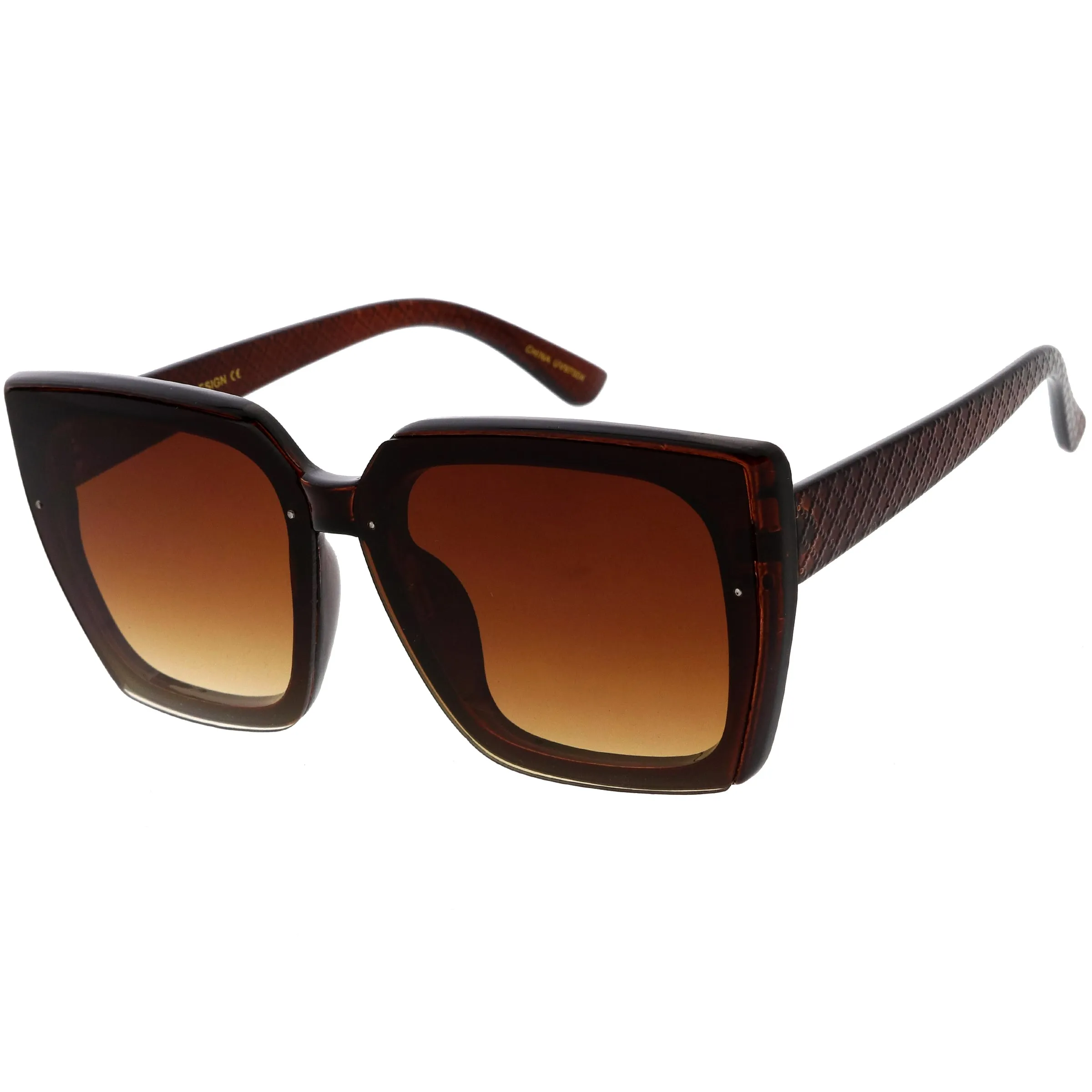 Glamorous Chic Designer-Inspired Argyle Embossed Arms Oversized Square Sunglasses D035 sold by ZeroUV product image thumbnail 5