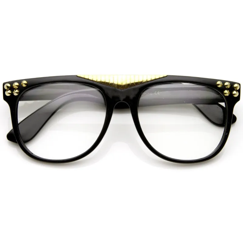 Fashion Spiked Retro Flat Top Clear Lens Horned Rim Glasses 8885 sold by ZeroUV