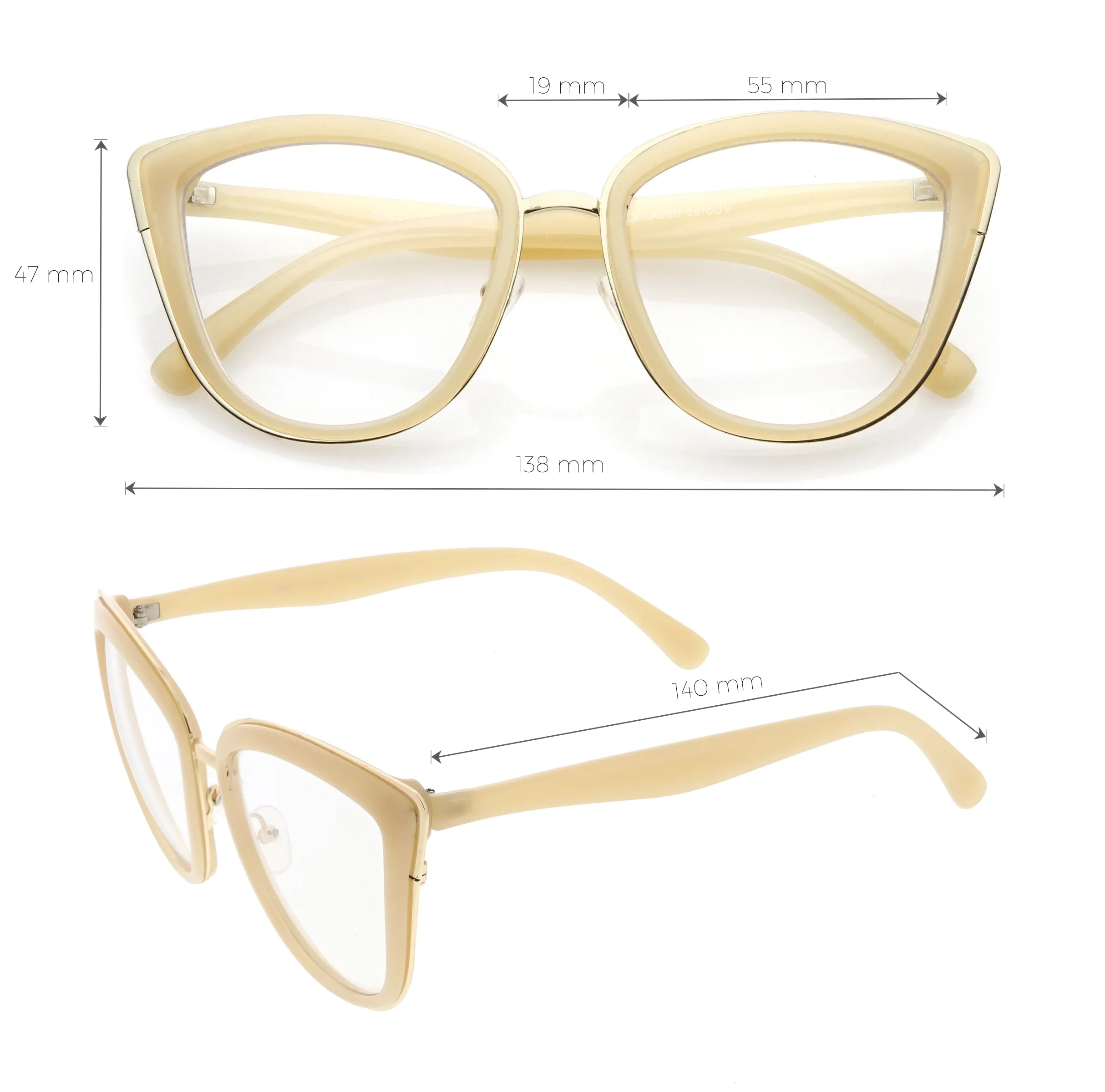 Oversize Rimmed Metal Cat Eye Clear Lens Glasses C490 sold by ZeroUV product image thumbnail 5