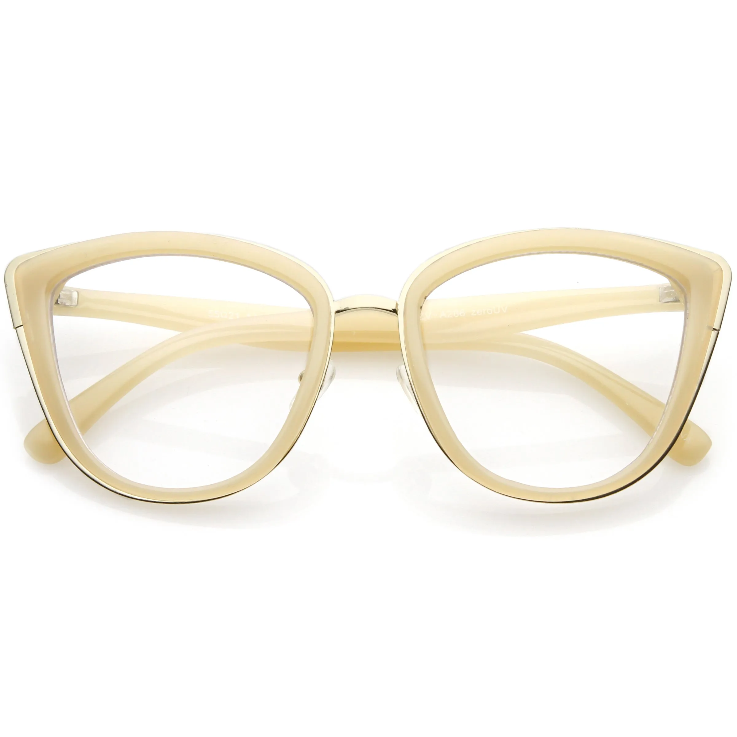 Oversize Rimmed Metal Cat Eye Clear Lens Glasses C490 sold by ZeroUV