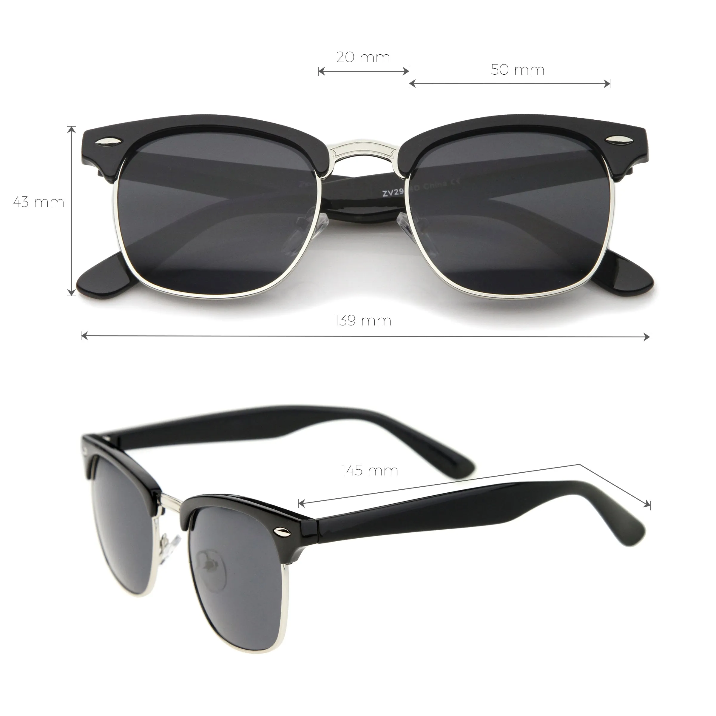Classic Square Neutral Colored Lenses Horn Rimmed Sunglasses C771 sold by ZeroUV product image thumbnail 2