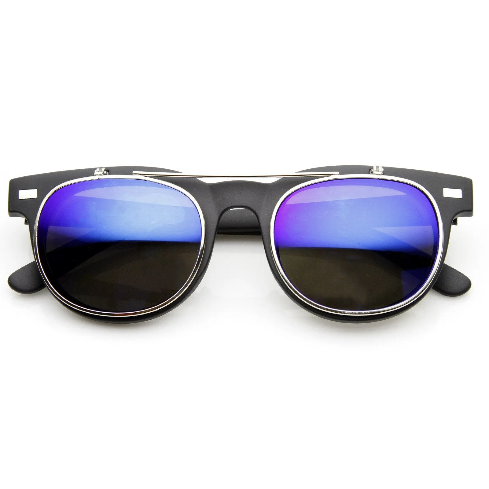 Retro Flash Mirror Flip Up Lens Horned Rim Sunglasses 9123 sold by ZeroUV