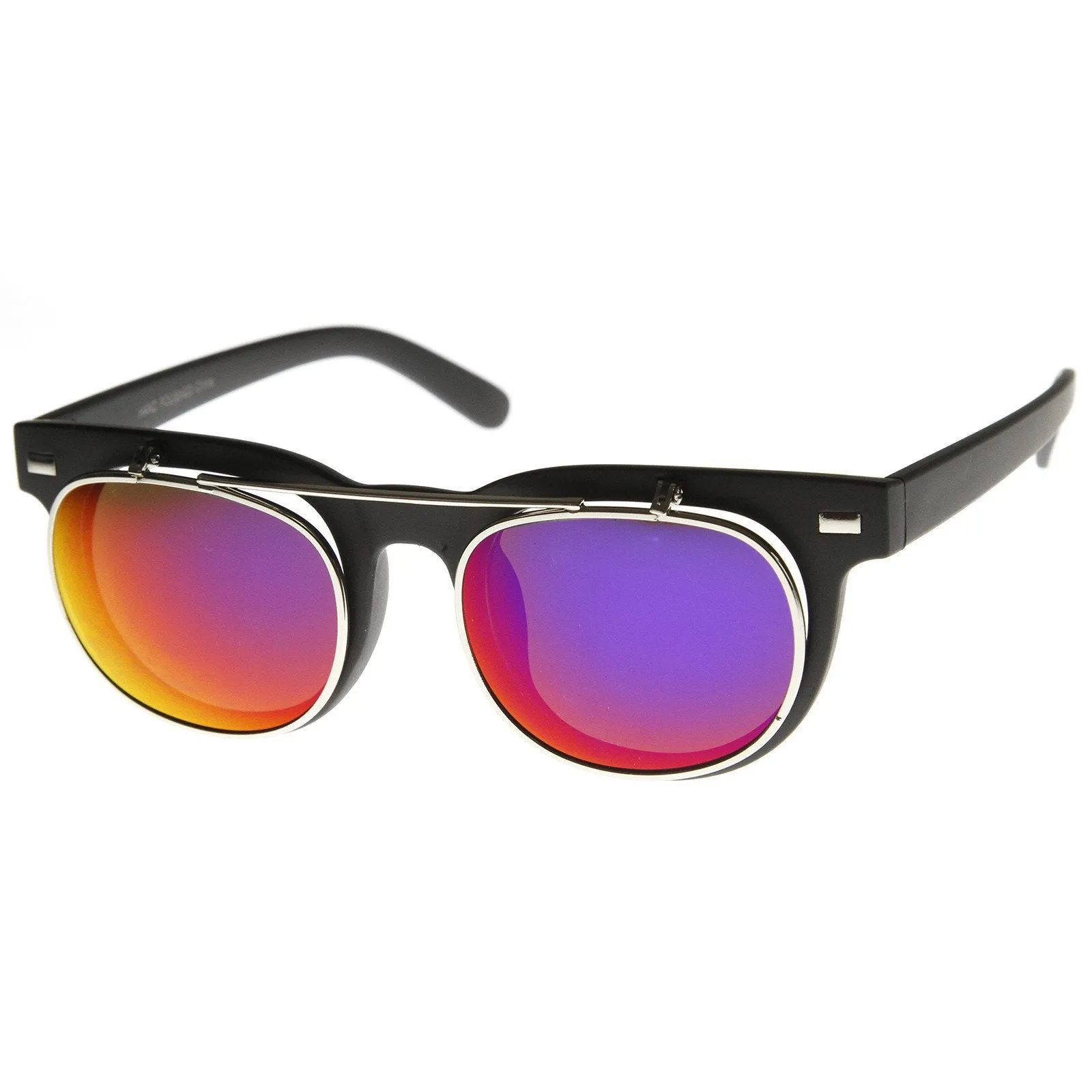 Retro Flash Mirror Flip Up Lens Horned Rim Sunglasses 9123 sold by ZeroUV product image thumbnail 5