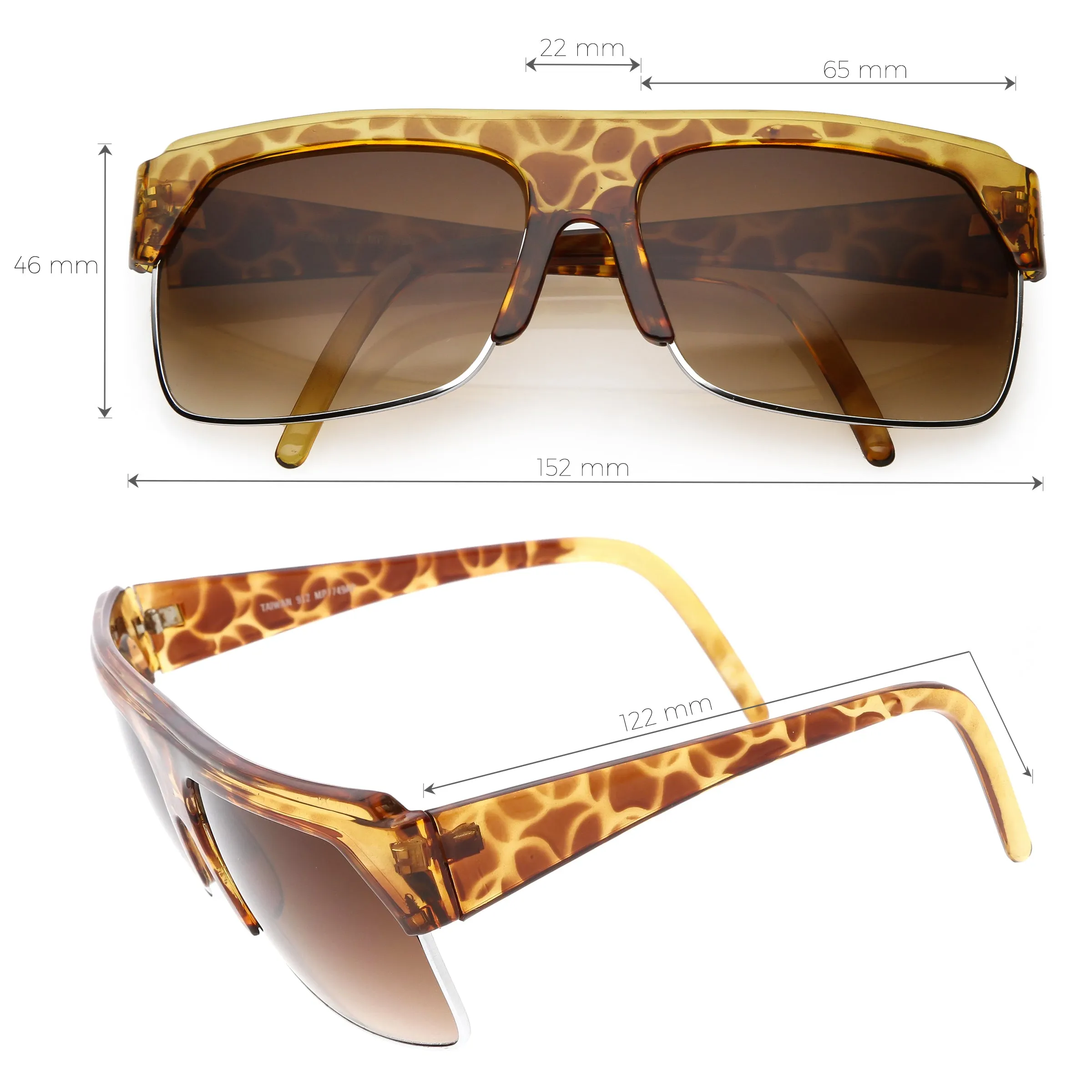 Oversize Flat Top Semi Rimless True Vintage Rectangle Sunglasses C677 sold by ZeroUV product image thumbnail 2