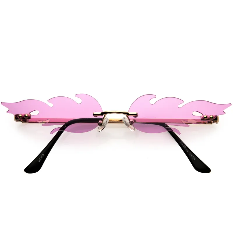 Bold Fire Flaming Shape Color Tinted Lens Rimless Flames Sunglasses D080 sold by ZeroUV
