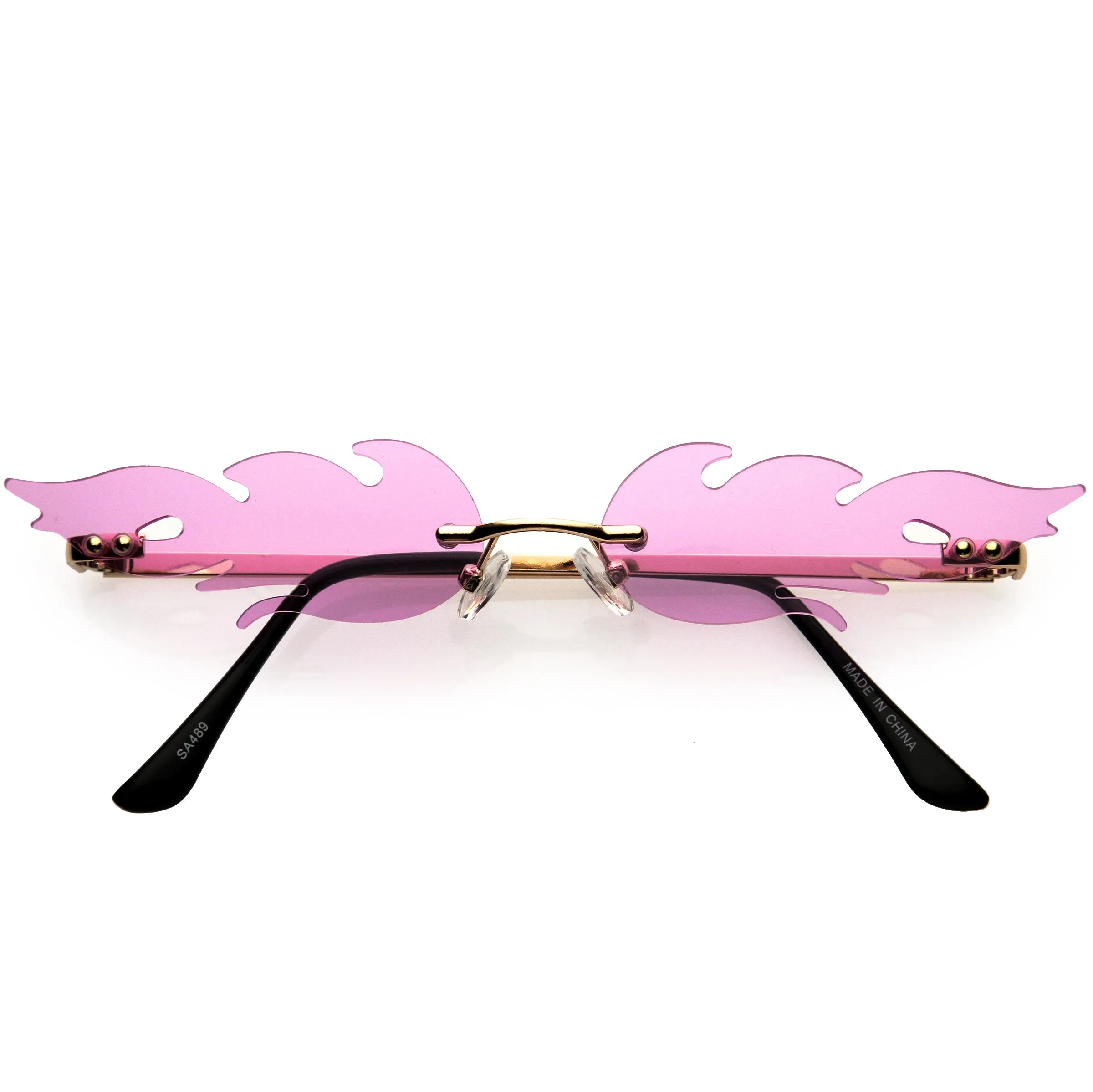 Bold Fire Flaming Shape Color Tinted Lens Rimless Flames Sunglasses D080 sold by ZeroUV