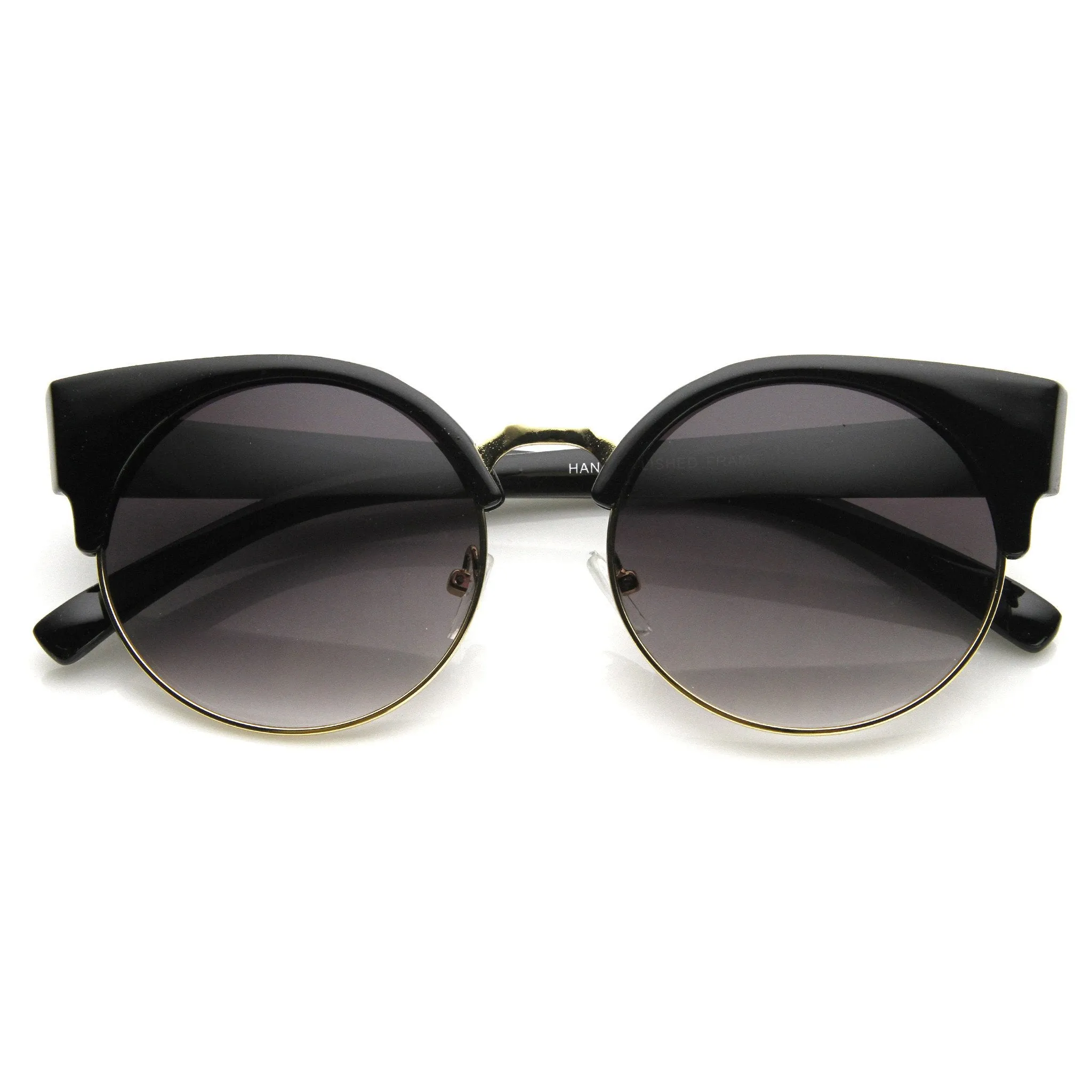 Trendy Chic Modern Round Half Frame Cat Eye Sunglasses 9200 sold by ZeroUV