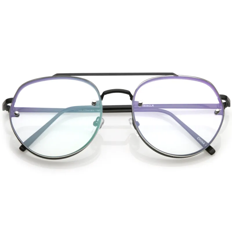 Retro Slim Brow Round Flat Clear Lens Aviator Glasses 59mm C450 sold by ZeroUV