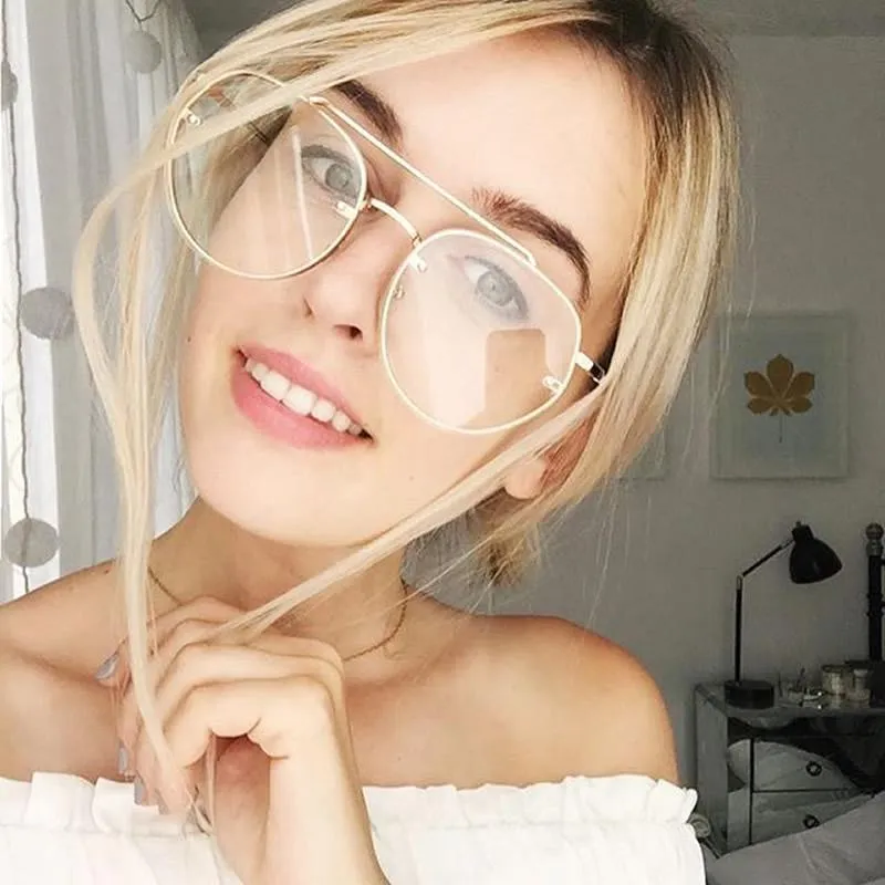 Retro Slim Brow Round Flat Clear Lens Aviator Glasses 59mm C450 sold by ZeroUV product image thumbnail 2