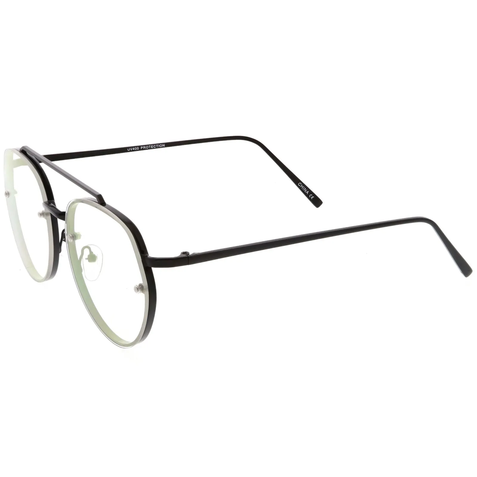 Retro Slim Brow Round Flat Clear Lens Aviator Glasses 59mm C450 sold by ZeroUV product image thumbnail 5