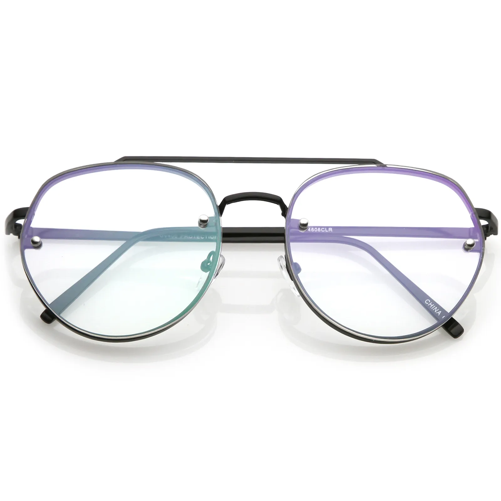 Retro Slim Brow Round Flat Clear Lens Aviator Glasses 59mm C450 sold by ZeroUV product image thumbnail 3