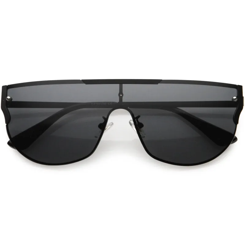 Luxe Designer-Inspired Metal Trim Detail Flat Top Shield Sunglasses D024 sold by ZeroUV