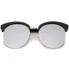 Women's Oversize Round Half Frame Flash Lens Sunglasses A388 sold by ZeroUV