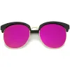 Women's Oversize Round Half Frame Flash Lens Sunglasses A388 sold by ZeroUV