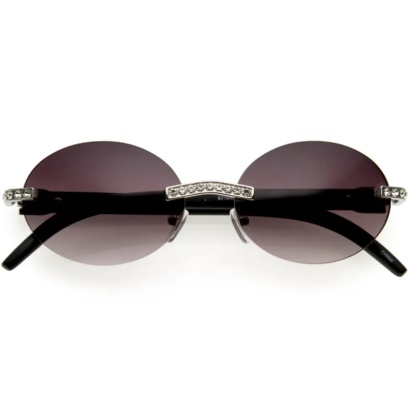 Retro Rhinestone Decorated 90s Inspired Rimless Oval Sunglasses D180 sold by ZeroUV