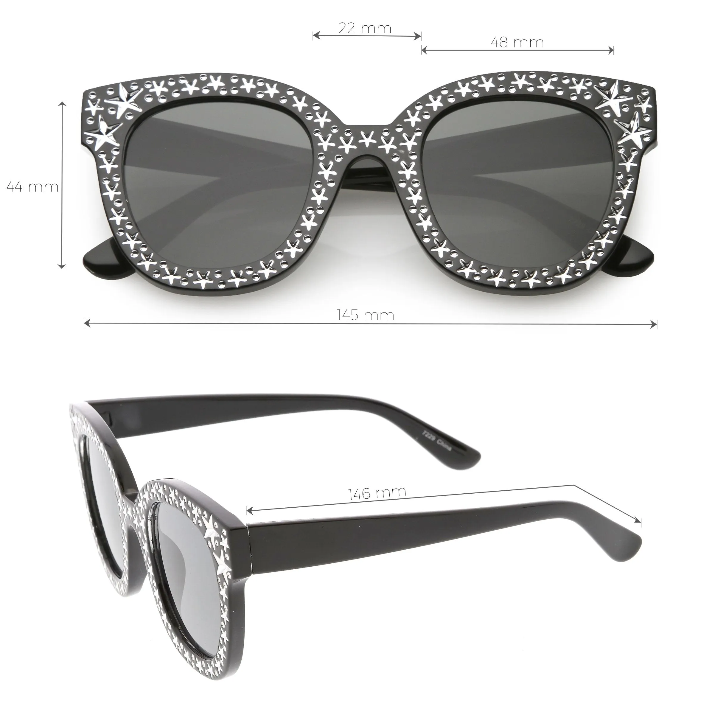 Oversize Novelty Star Embellished Horned Rim Sunglasses C683 sold by ZeroUV product image thumbnail 2