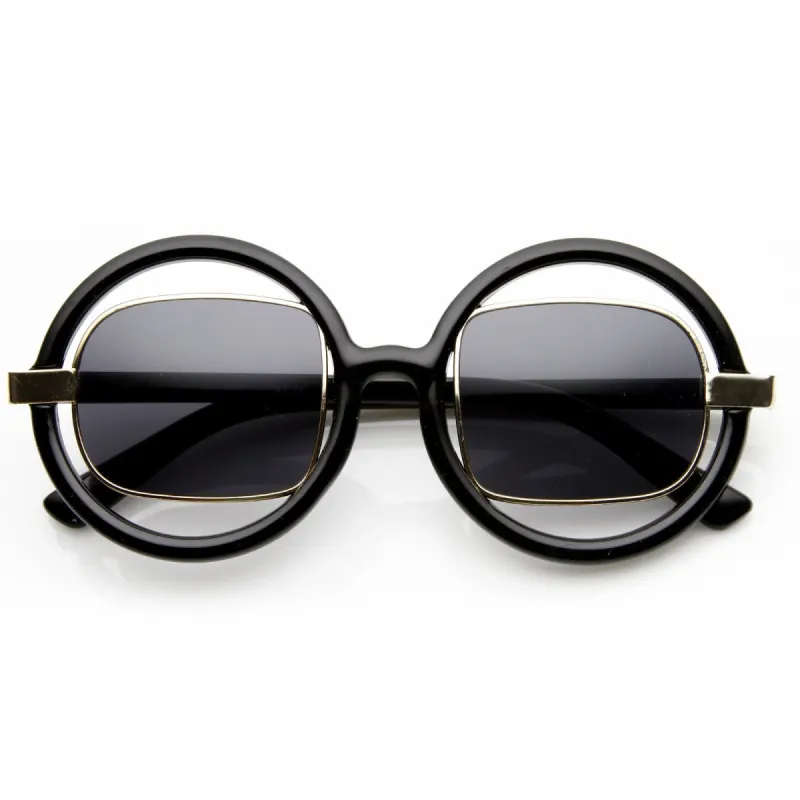 Designer Fashion Round Square Lens Cut Out Sunglasses 8940 sold by ZeroUV