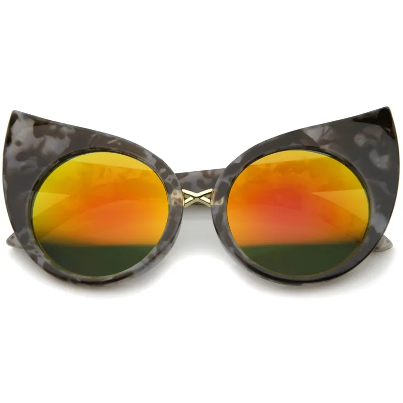 Women's Round Cat Eye Marble Mirrored Lens Sunglasses A383 sold by ZeroUV