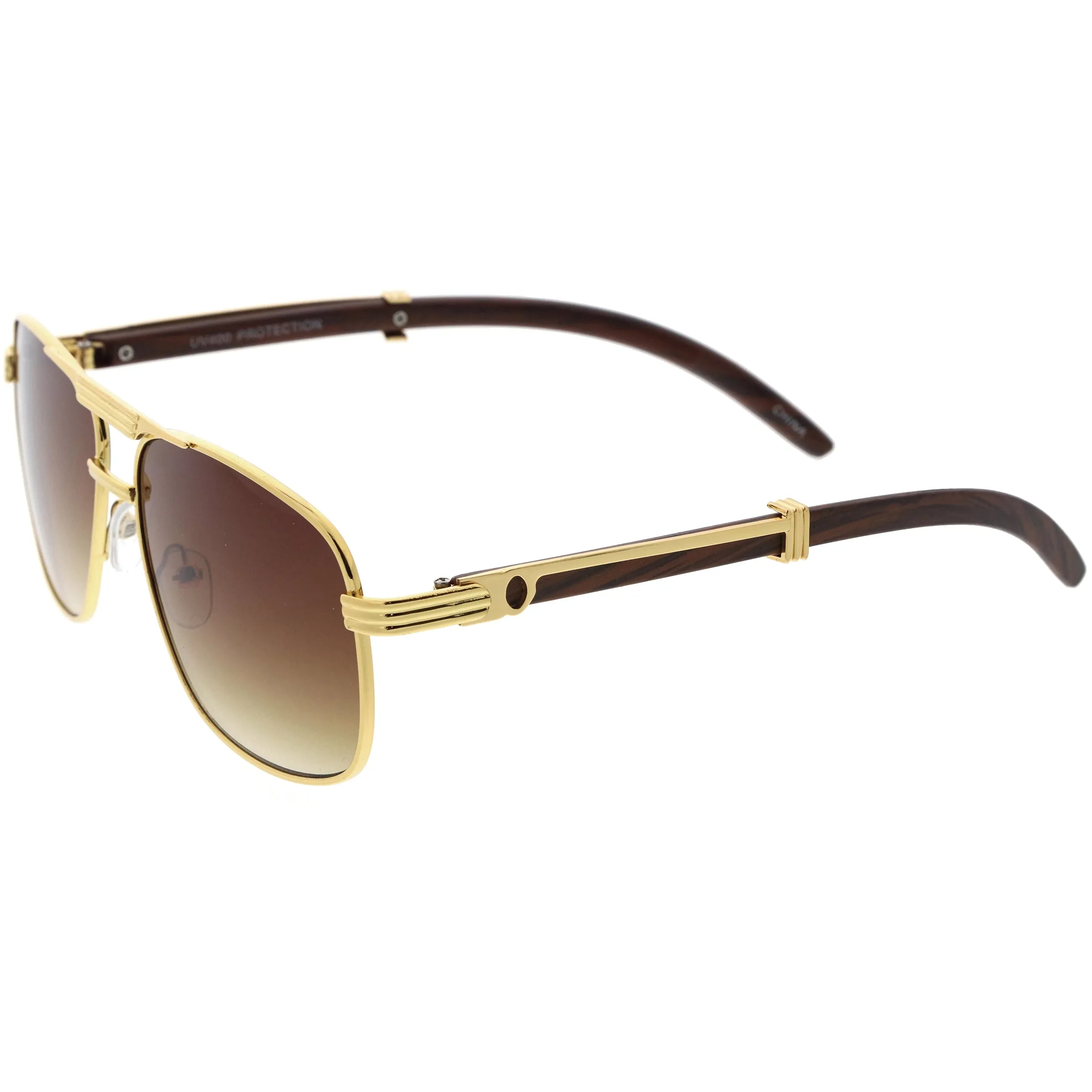 Metal Detailed Wood Arm Lifestyle Classic Square Aviator Sunglasses D189 sold by ZeroUV product image thumbnail 3