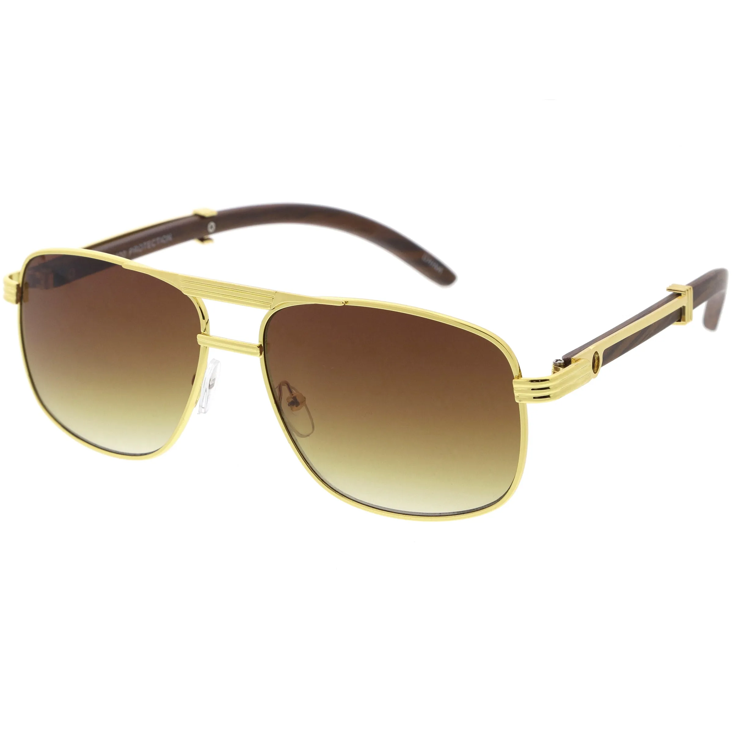 Metal Detailed Wood Arm Lifestyle Classic Square Aviator Sunglasses D189 sold by ZeroUV product image thumbnail 2