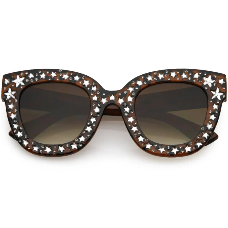 Women's Trendy Star Rhinestone Horned Rim Sunglasses C579 sold by ZeroUV