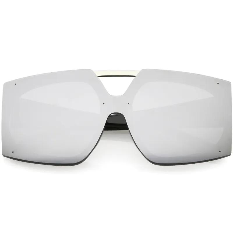 Retro Modern Geometric Oversize Mirrored Flat Lens Sunglasses C516 sold by ZeroUV