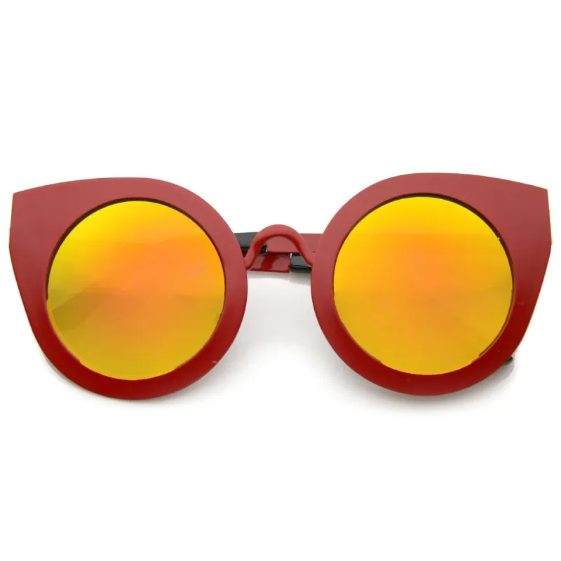 Women's Multi Color Mirrored Lens Round Cat Eye Sunglasses A504 sold by ZeroUV