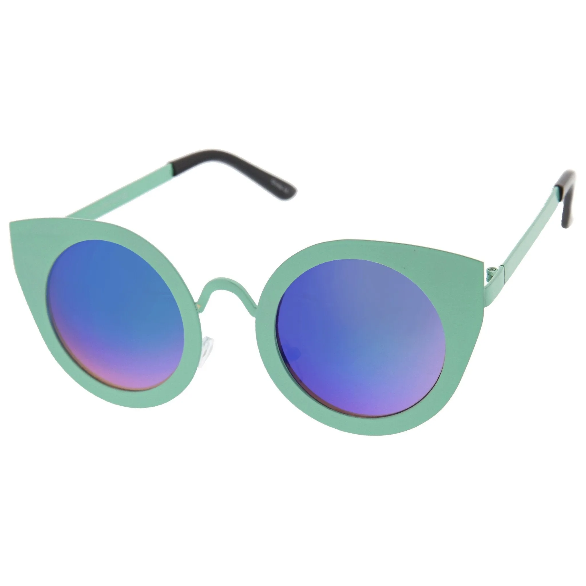 Women's Multi Color Mirrored Lens Round Cat Eye Sunglasses A504 sold by ZeroUV product image thumbnail 4