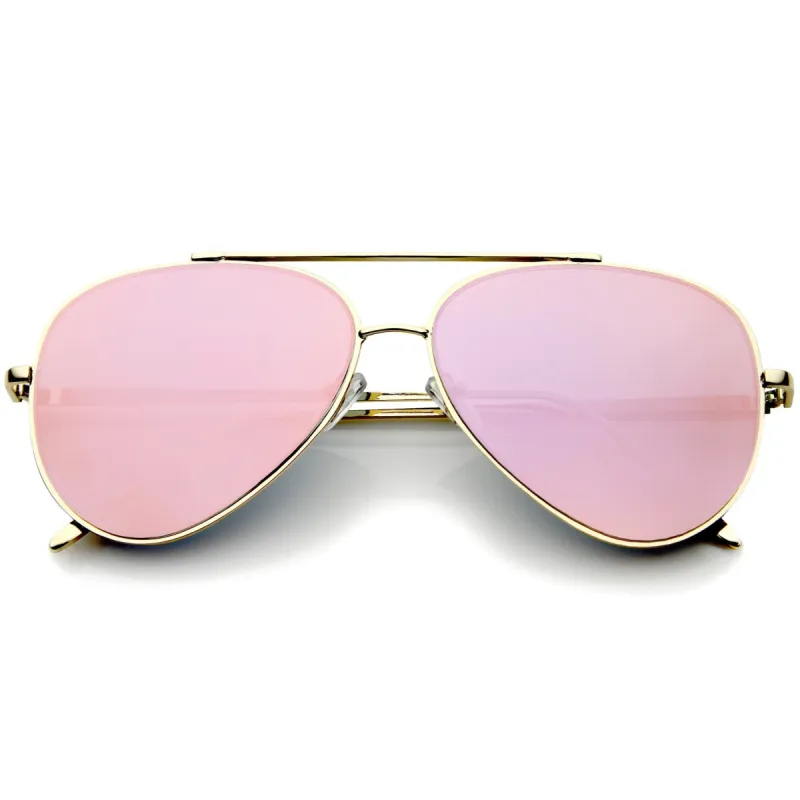Retro Modern Mirrored Flat Lens Metal Aviator Sunglasses A318 sold by ZeroUV