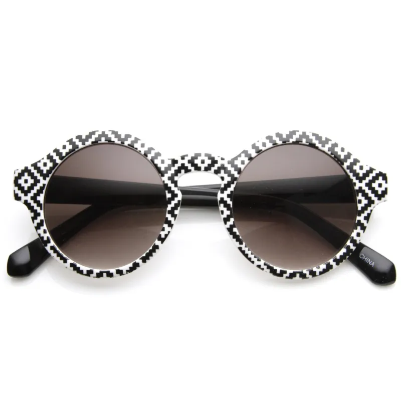 Retro Indie Hipster Fashion Round Pattern Sunglasses 8688 sold by ZeroUV