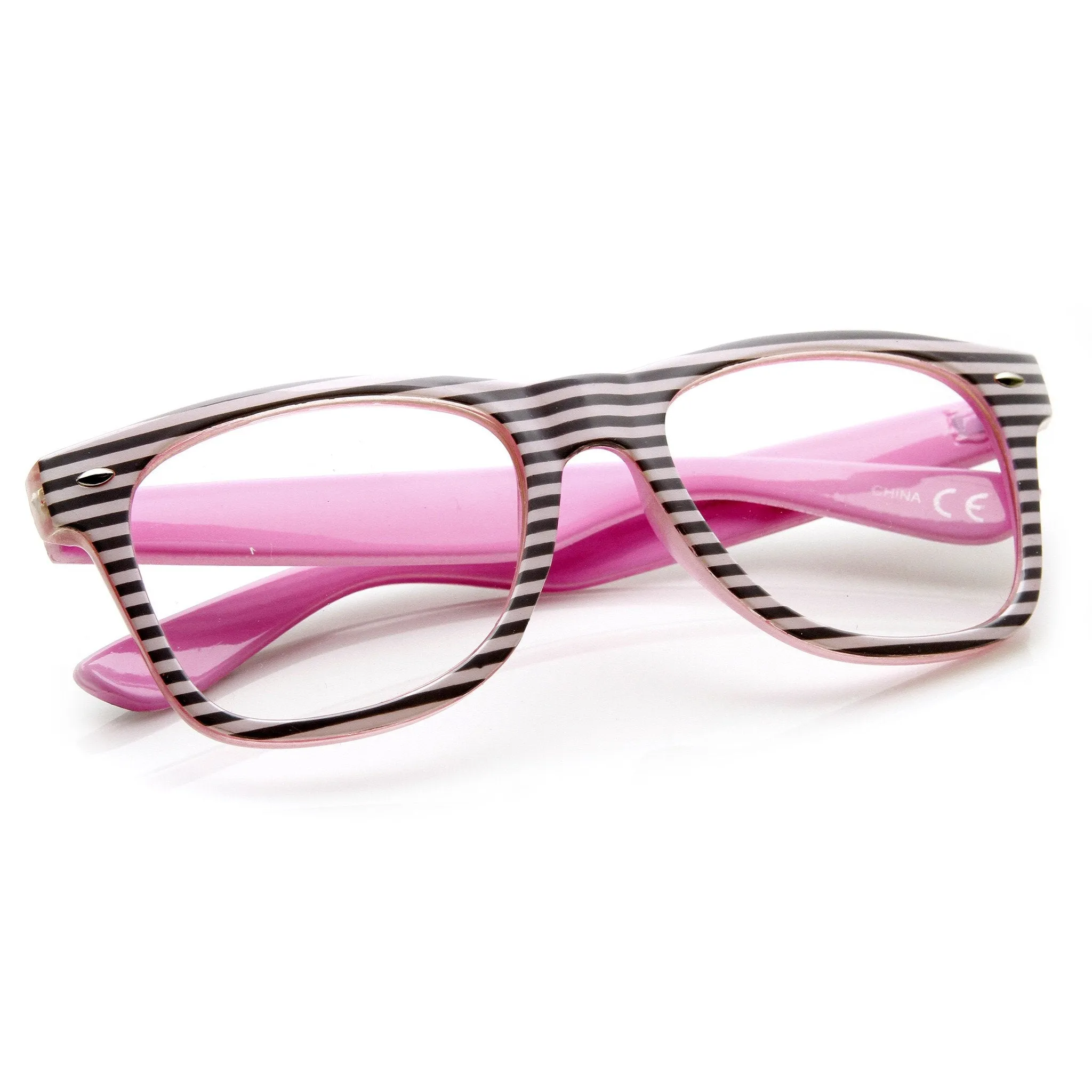 Two Tone Pastel Striped Clear Lens Horned Rim Glasses 9334 sold by ZeroUV product image thumbnail 4