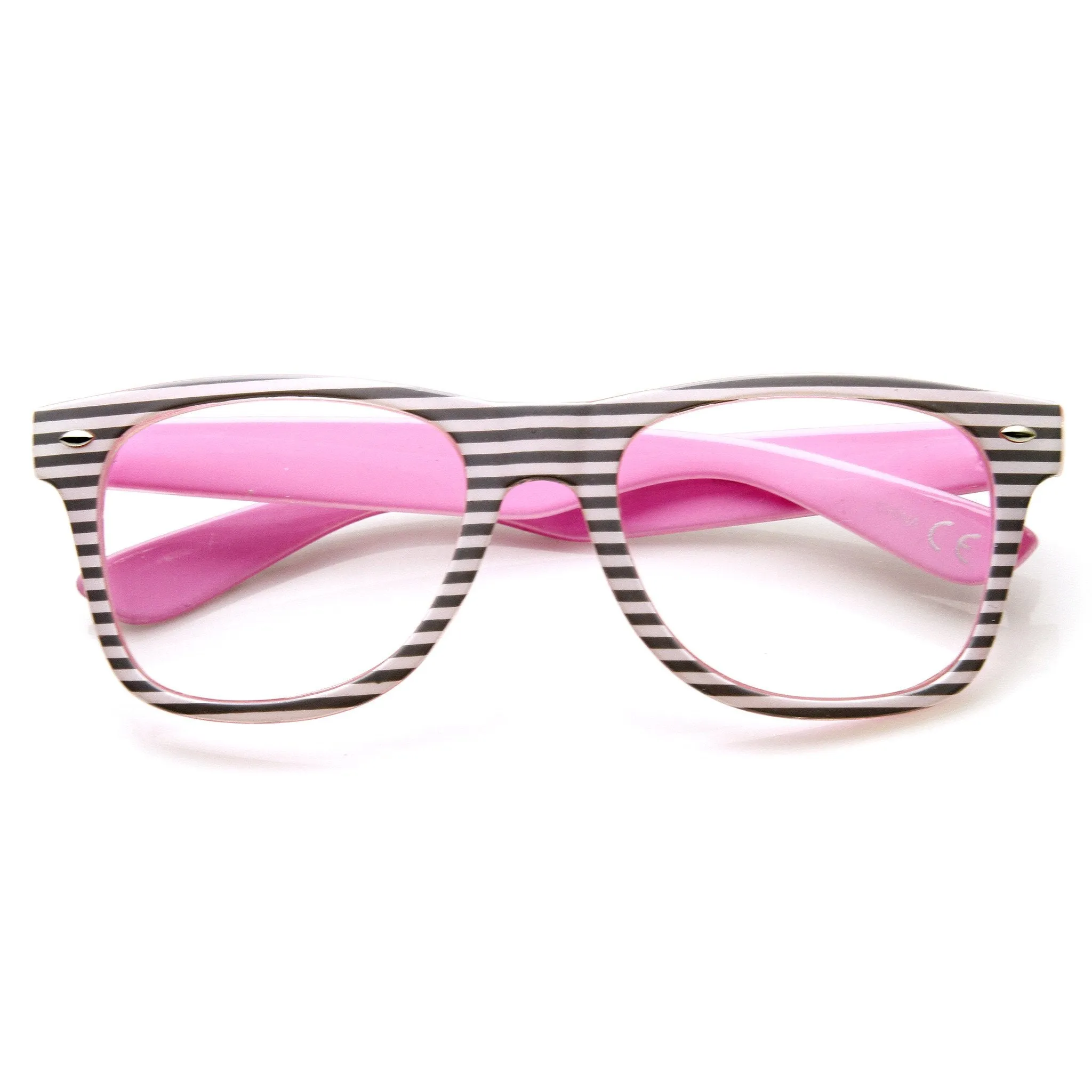 Two Tone Pastel Striped Clear Lens Horned Rim Glasses 9334 sold by ZeroUV