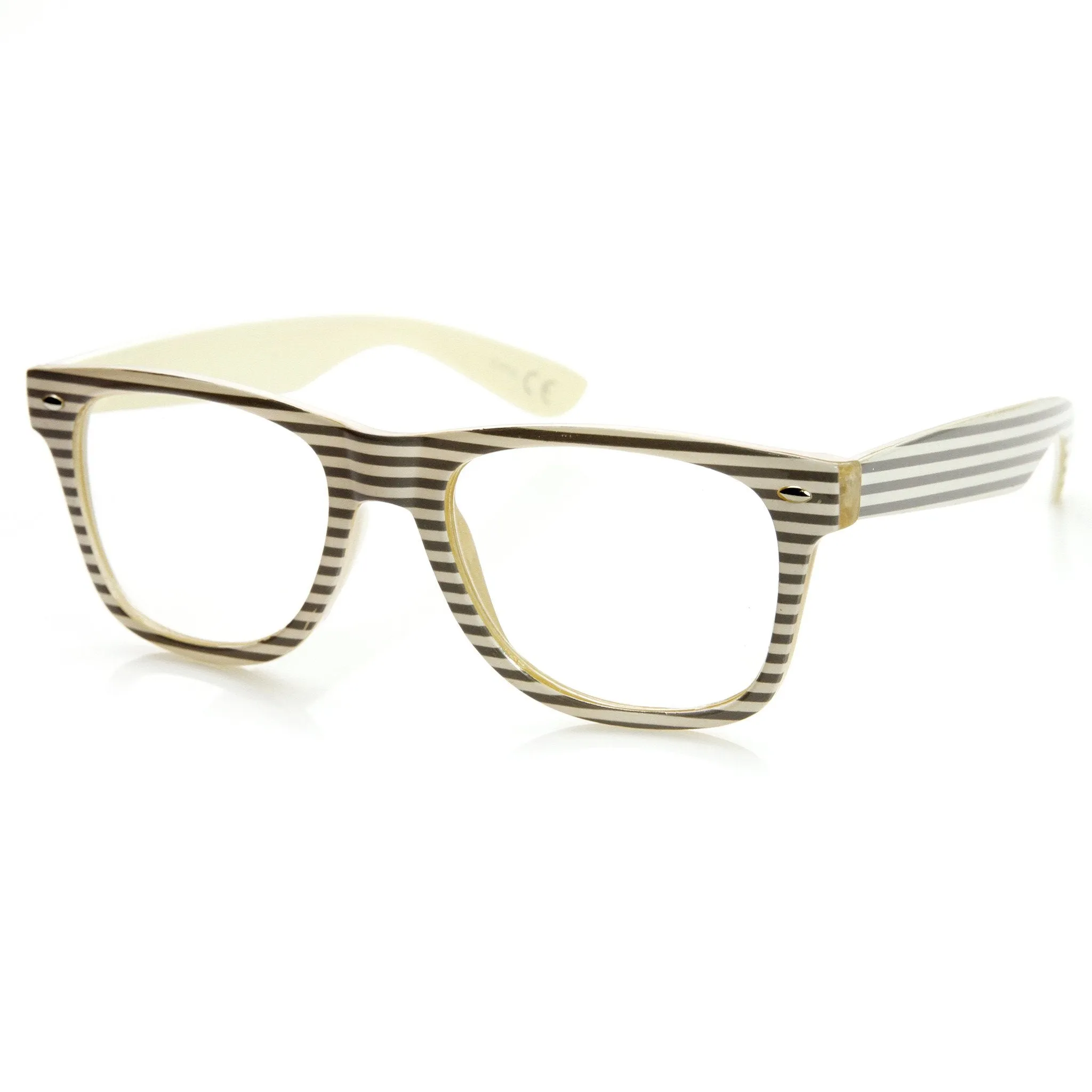 Two Tone Pastel Striped Clear Lens Horned Rim Glasses 9334 sold by ZeroUV product image thumbnail 5