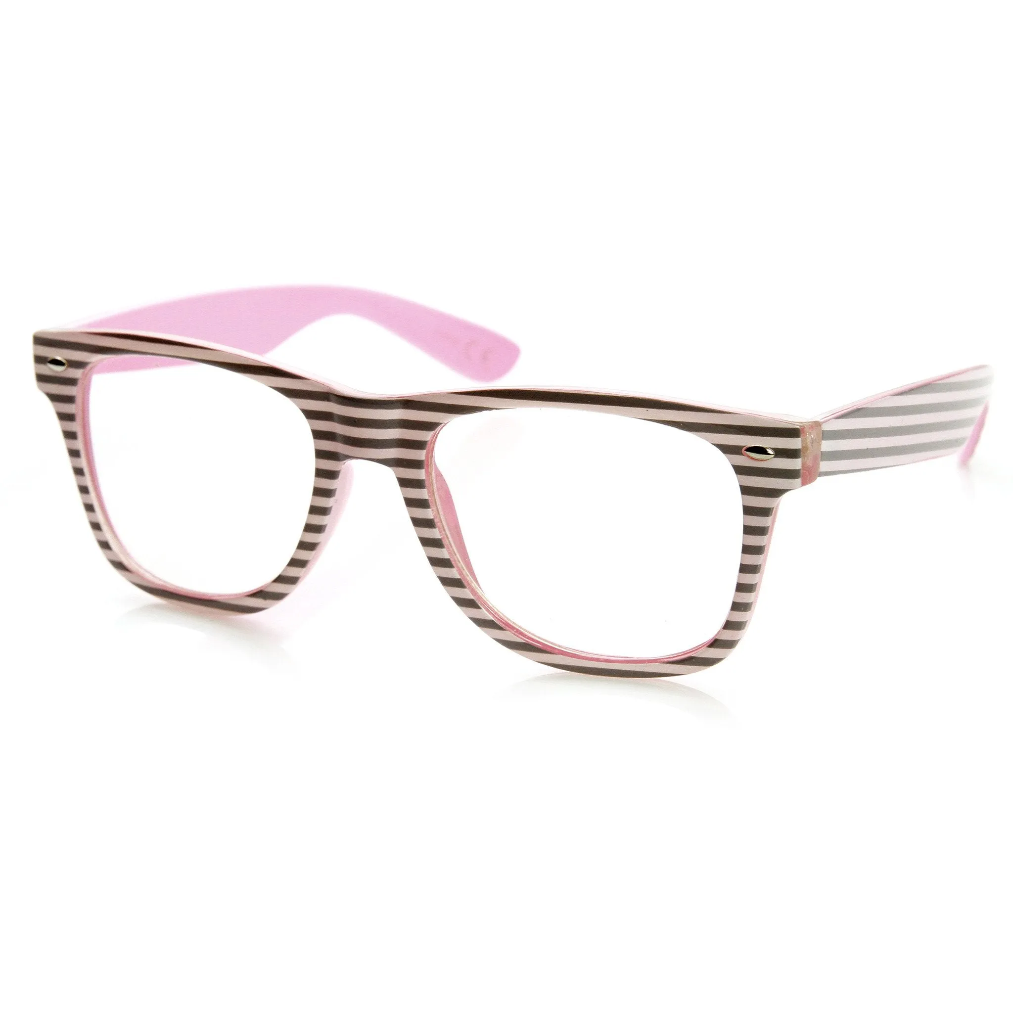 Two Tone Pastel Striped Clear Lens Horned Rim Glasses 9334 sold by ZeroUV product image thumbnail 2