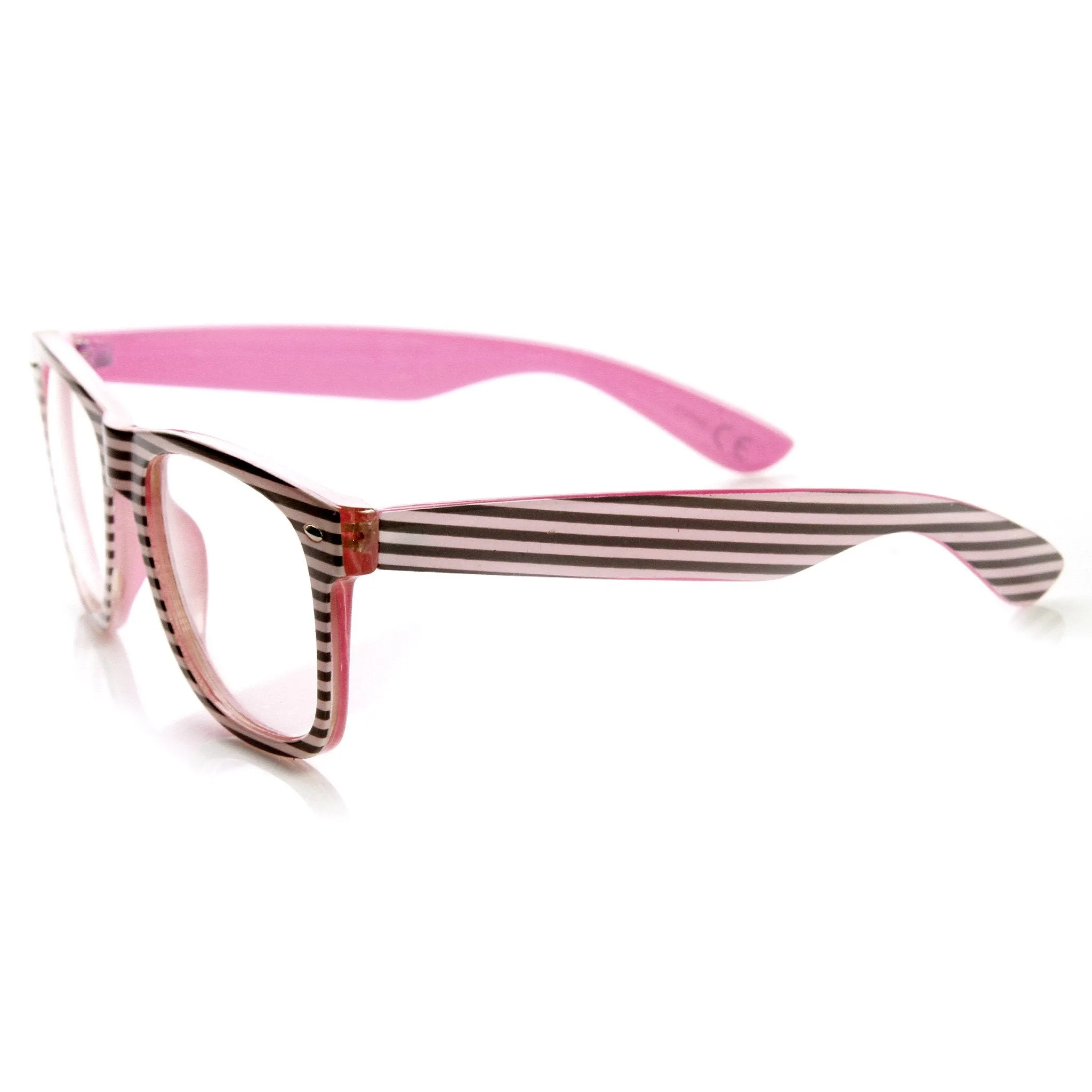Two Tone Pastel Striped Clear Lens Horned Rim Glasses 9334 sold by ZeroUV product image thumbnail 3