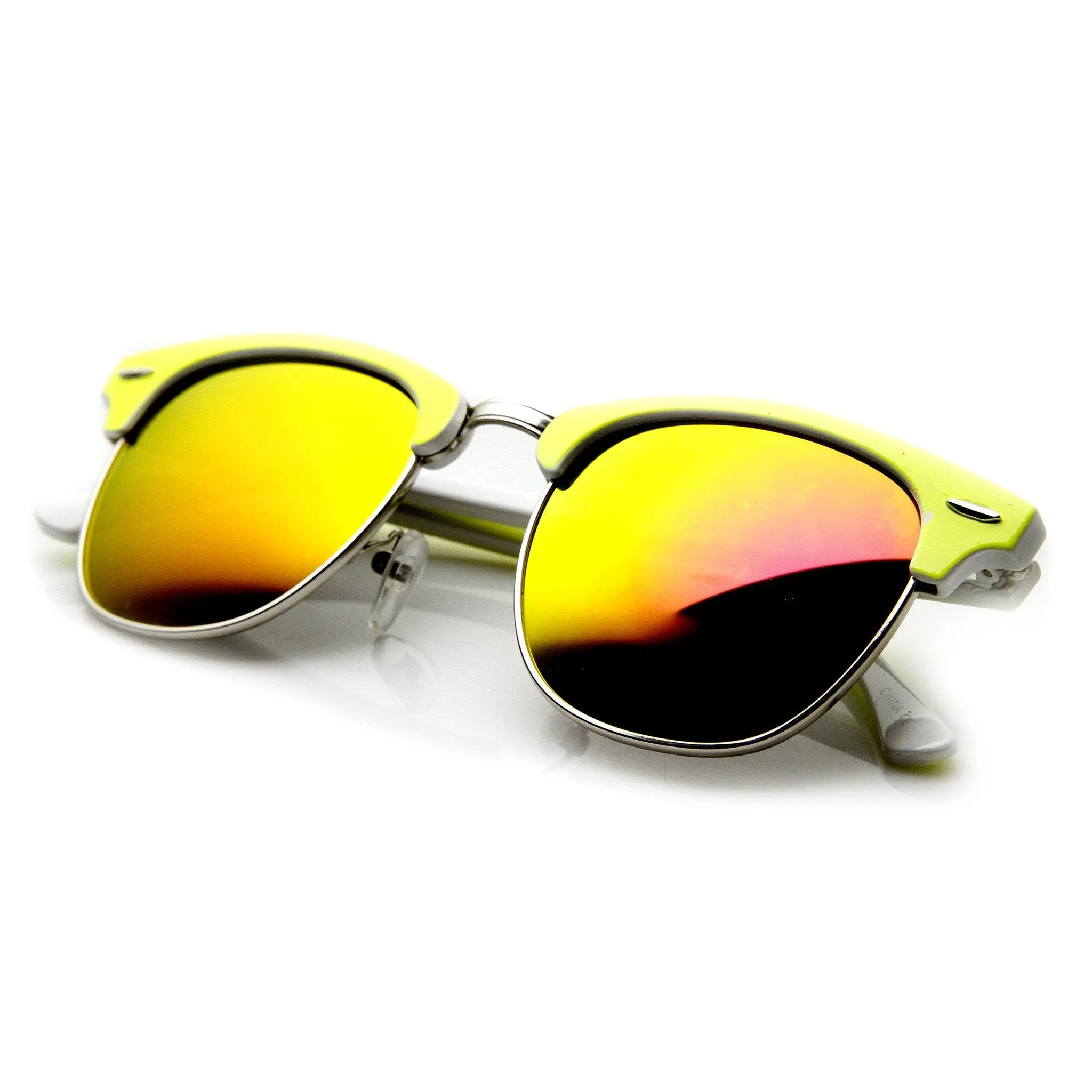 Neon Retro Half Frame Horned Rim Mirror Lens Sunglasses 9333 sold by ZeroUV