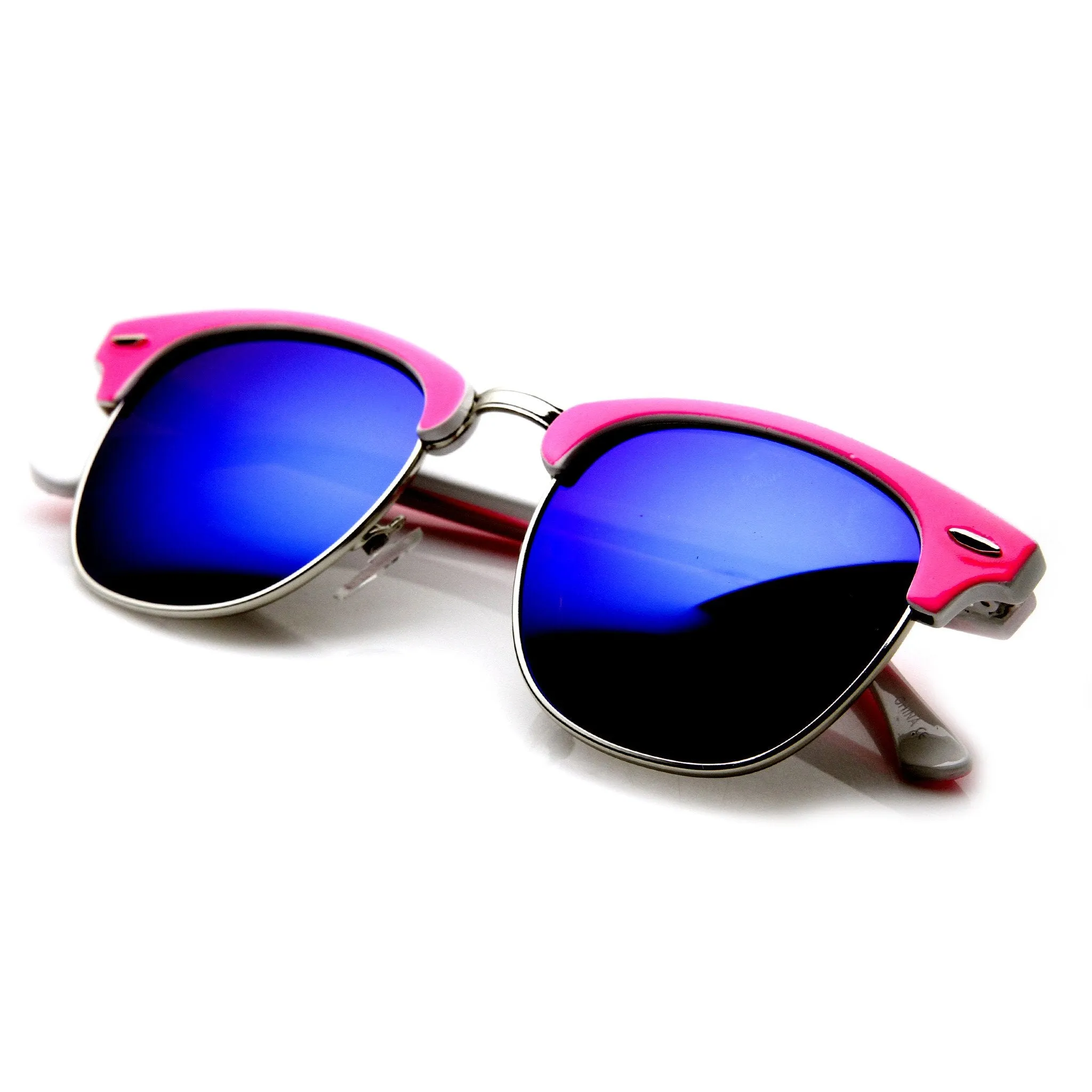 Neon Retro Half Frame Horned Rim Mirror Lens Sunglasses 9333 sold by ZeroUV product image thumbnail 4