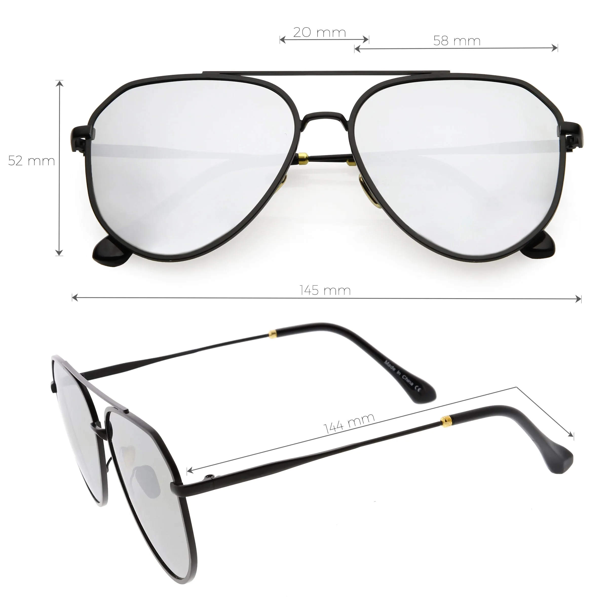 Oversize Retro Modern Mirrored Flat Lens Aviator Sunglasses C849 sold by ZeroUV product image thumbnail 2