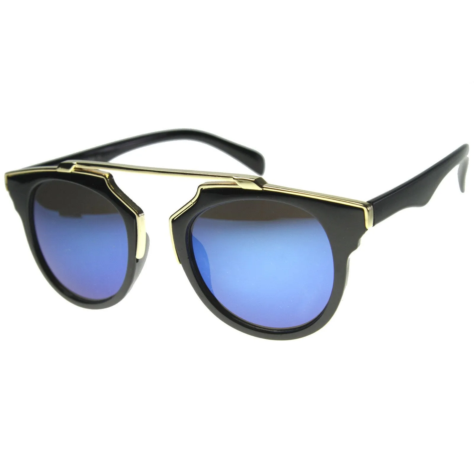 Intricately Designed Retro Horned Rim Mirrored Lens Sunglasses 9754 sold by ZeroUV product image thumbnail 2