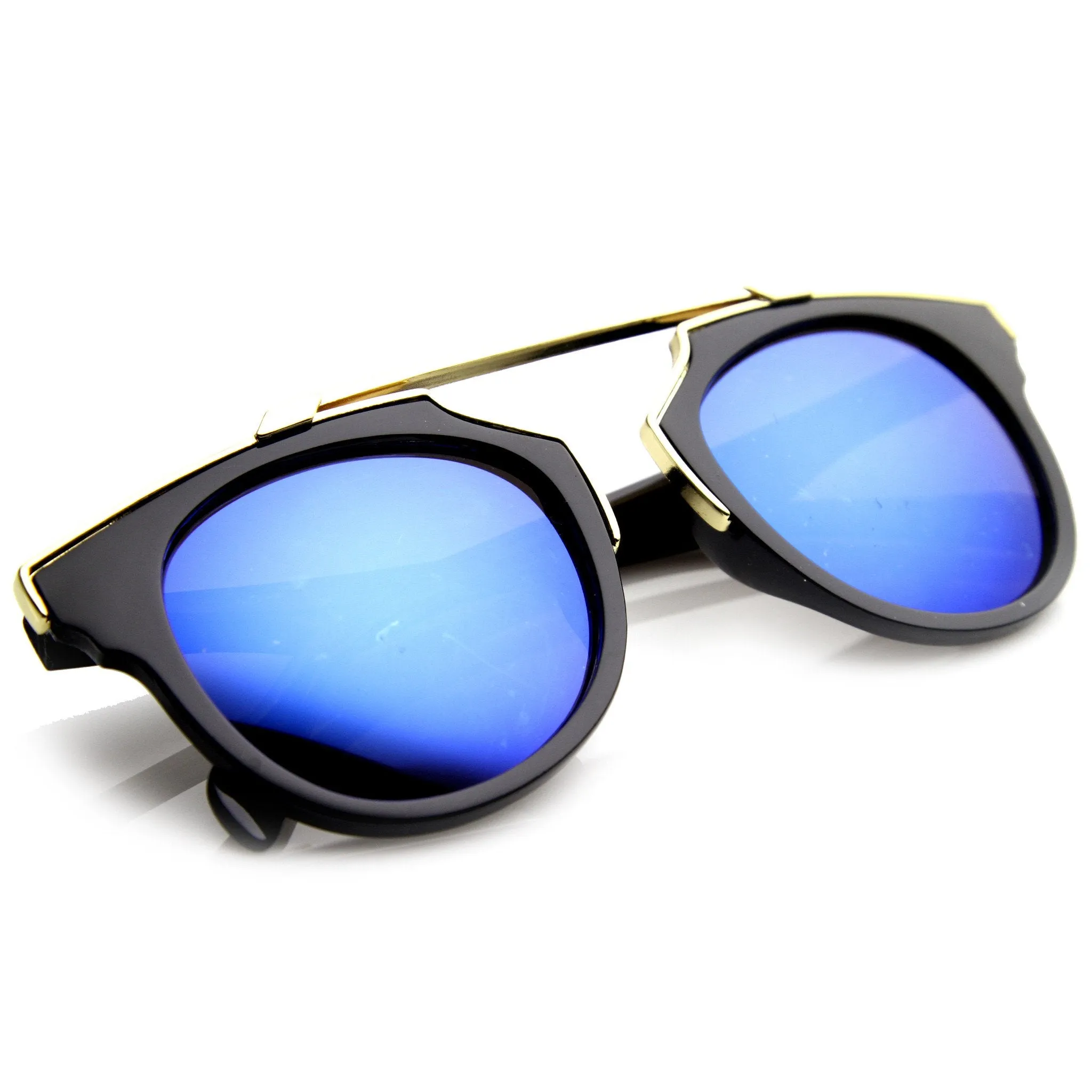Intricately Designed Retro Horned Rim Mirrored Lens Sunglasses 9754 sold by ZeroUV product image thumbnail 4