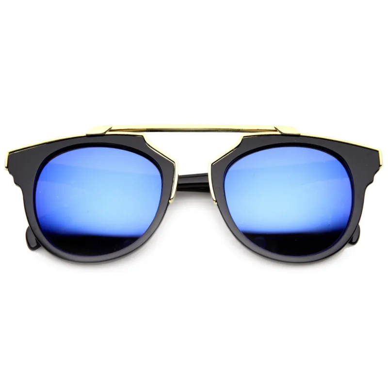 Intricately Designed Retro Horned Rim Mirrored Lens Sunglasses 9754 sold by ZeroUV