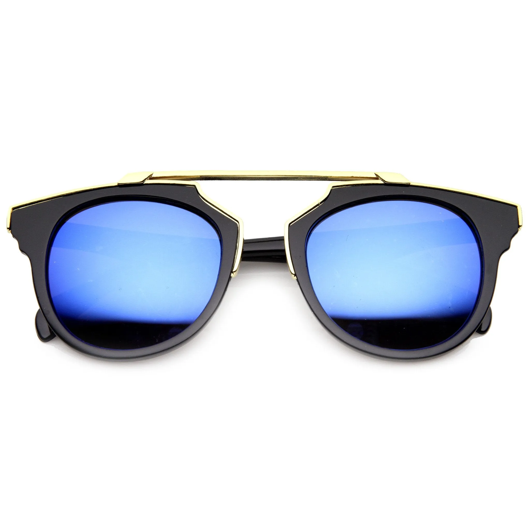 Intricately Designed Retro Horned Rim Mirrored Lens Sunglasses 9754 sold by ZeroUV