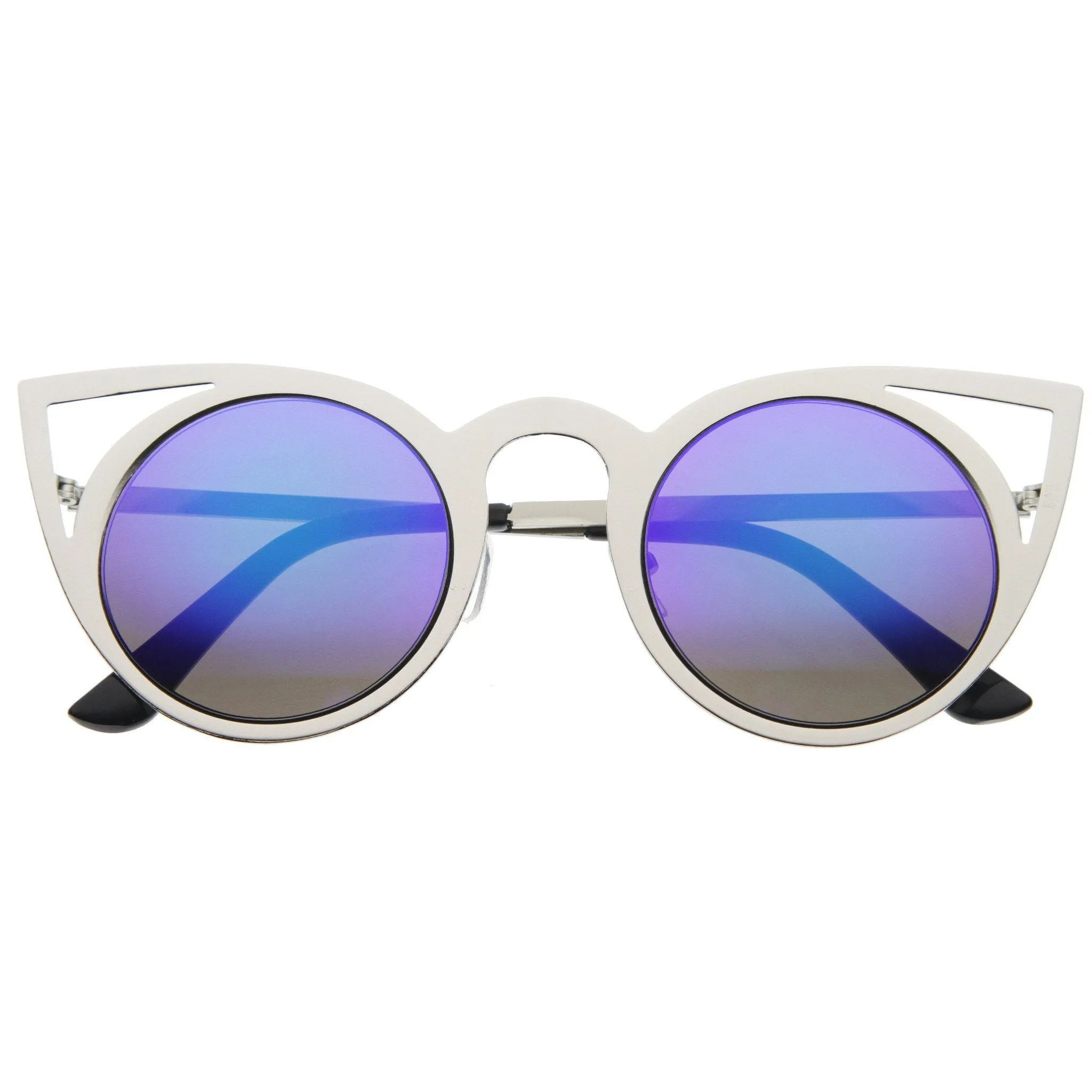 Women's Laser Cut Round Metal Mirrored Lens Sunglasses sold by ZeroUV product image thumbnail 5