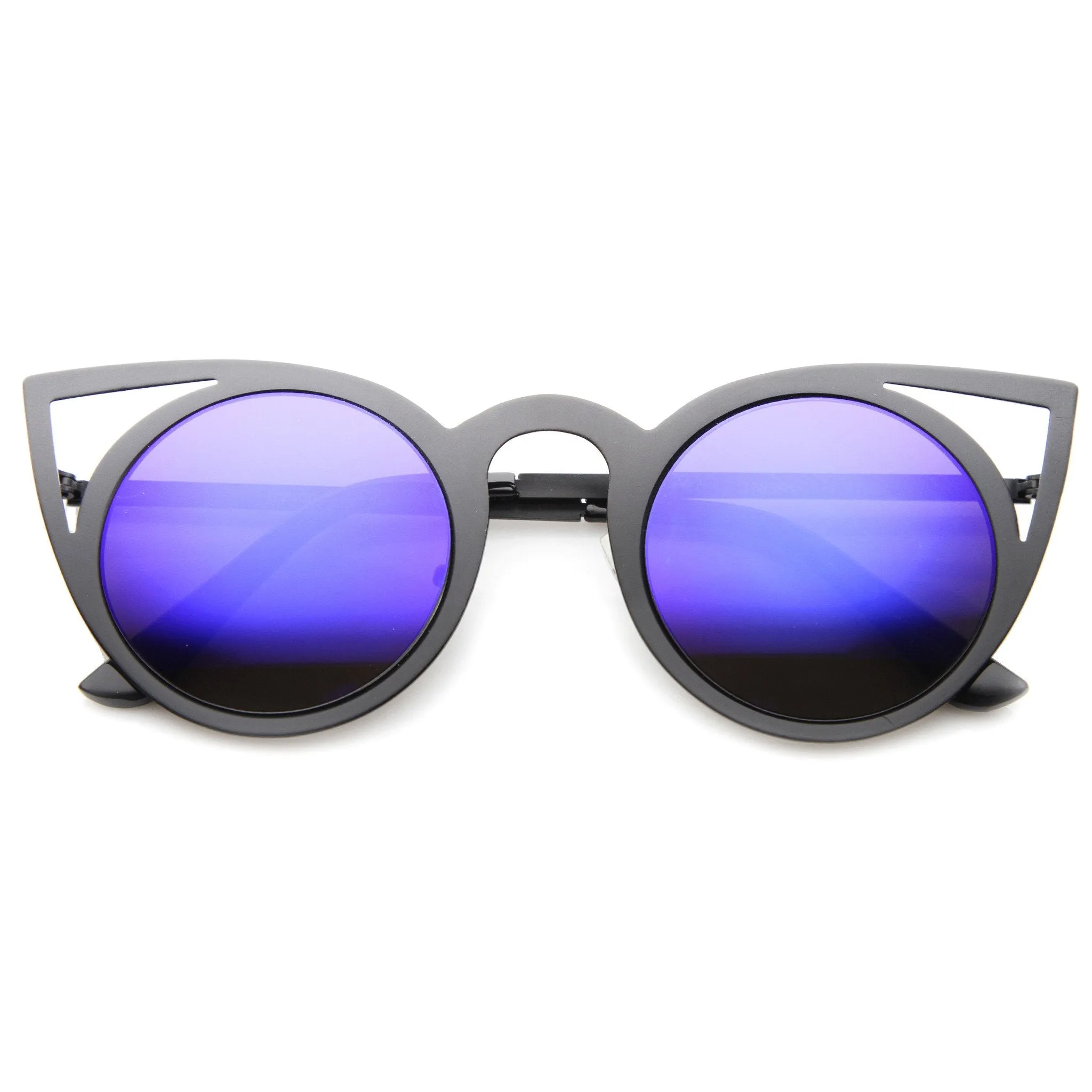 Women's Laser Cut Round Metal Mirrored Lens Sunglasses sold by ZeroUV product image thumbnail 3
