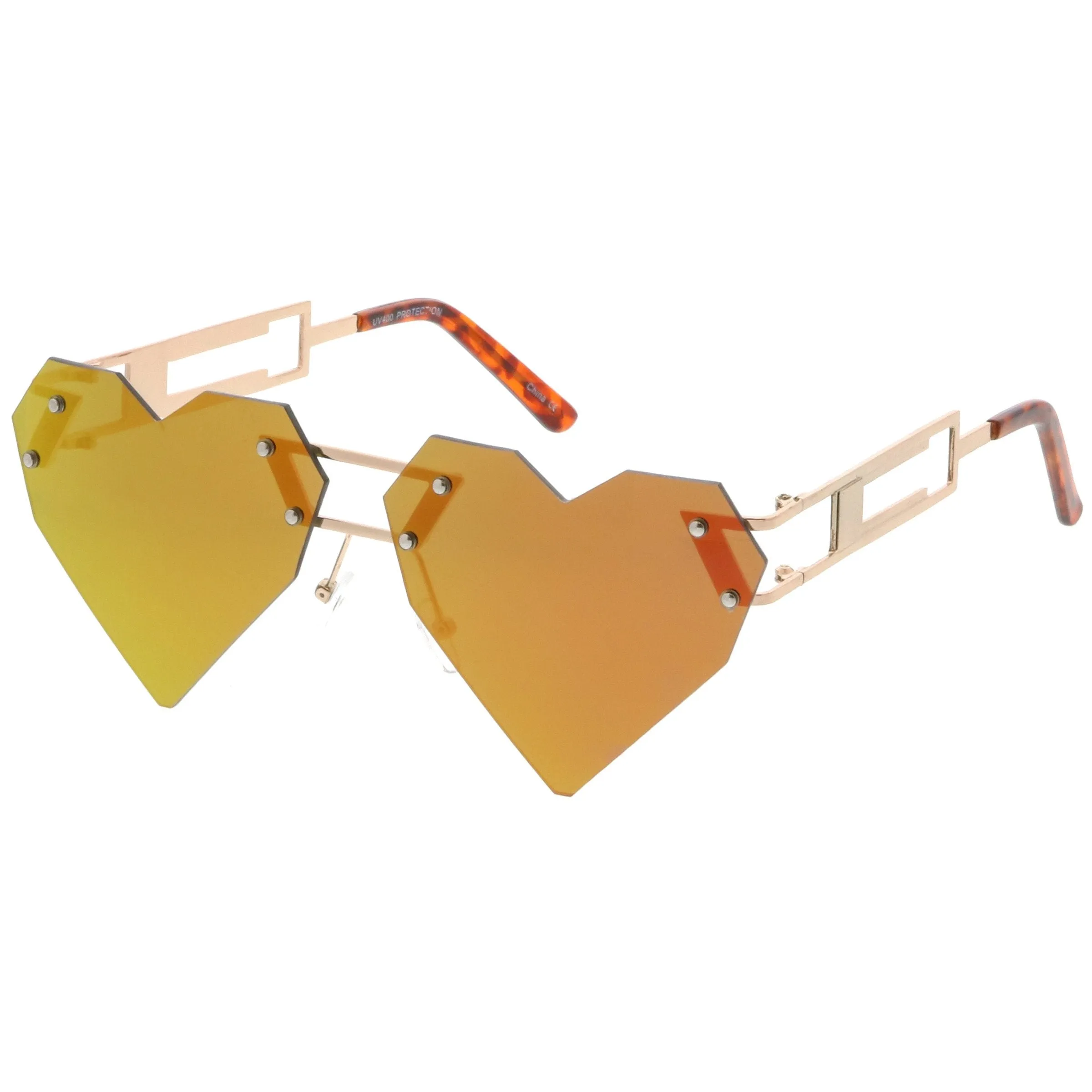 Novelty 8 Bit Laser Cut Heart Shape Mirrored Flat Lens Sunglasses C440 sold by ZeroUV product image thumbnail 2