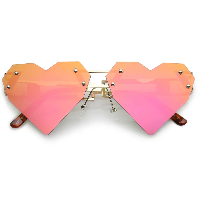 Novelty 8 Bit Laser Cut Heart Shape Mirrored Flat Lens Sunglasses C440 sold by ZeroUV