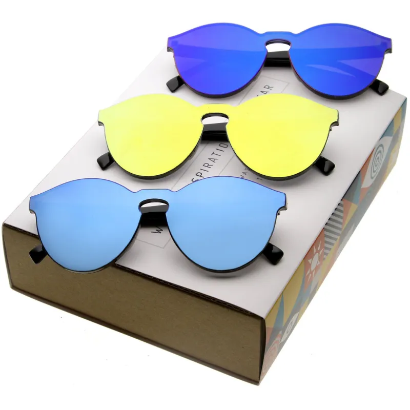 Retro Modern Monoblock Horned Rim Mirrored Flat Lens Sunglasses C123 [Promo Box] sold by ZeroUV