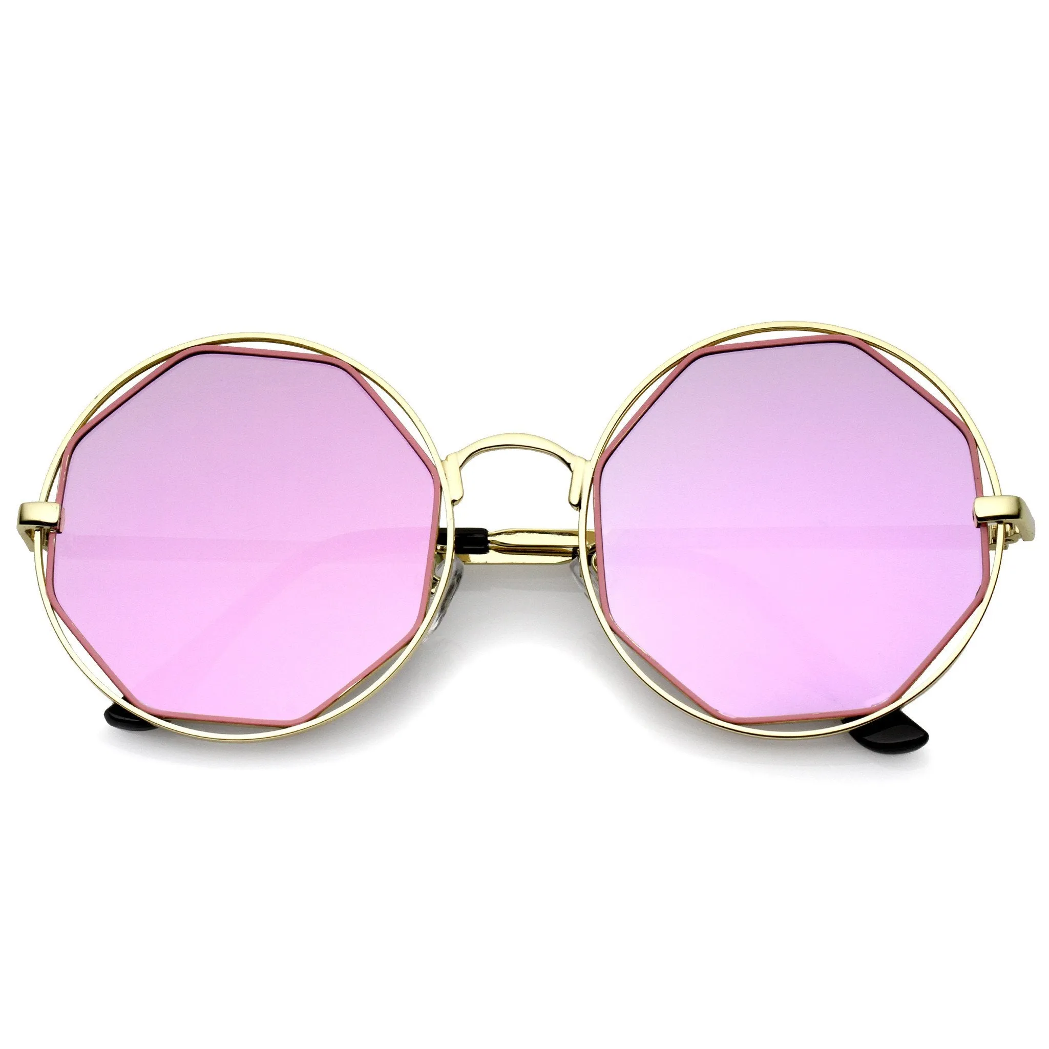 Women's Round Octagon Cut Out Mirror Lens Sunglasses C025 sold by ZeroUV product image thumbnail 5