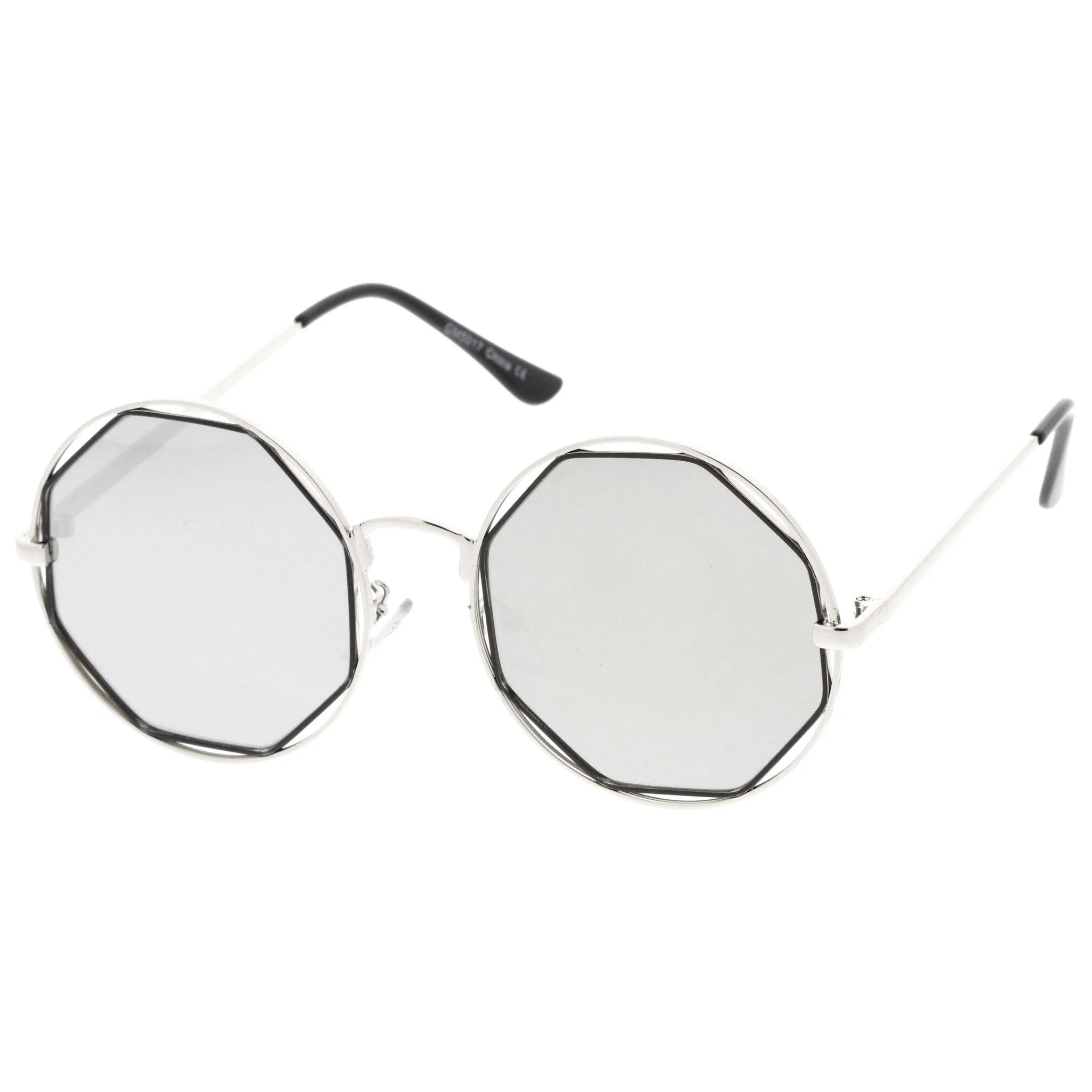 Women's Round Octagon Cut Out Mirror Lens Sunglasses C025 sold by ZeroUV product image thumbnail 2