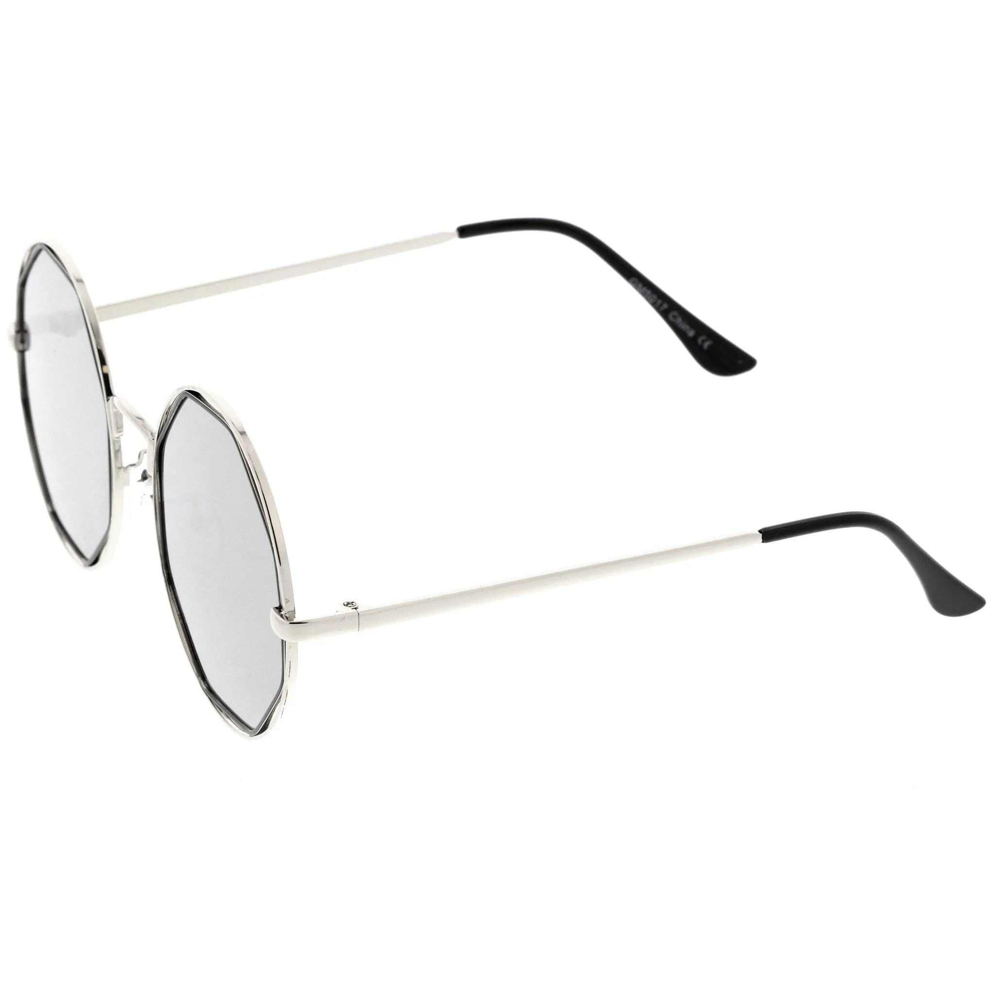 Women's Round Octagon Cut Out Mirror Lens Sunglasses C025 sold by ZeroUV product image thumbnail 3
